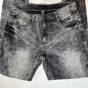 Akademiks Pants Distressed Stone Washed Black Cuffed Jeans Size 34x32